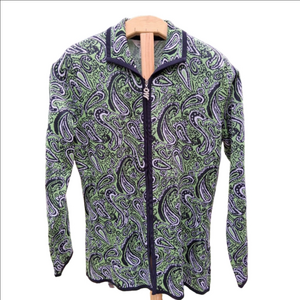 Women's Misook Green Black Paisley Full Zip Cardigan XS